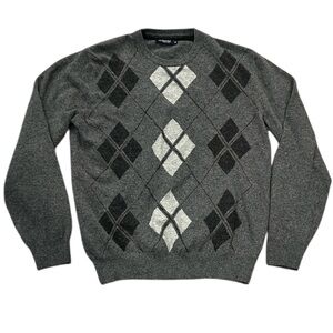 Re del mare made in Italy gray argyle crewneck wool cashmere sweater Medium
